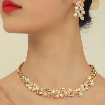3 cái/bộ Đồ trang trí Rhinestone & Faux Pearl  Bộ trang sức