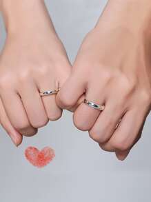 2入組/套情侶極簡戒指 - 銀色 - 查看 1