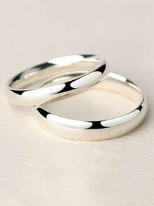 2入組/套情侶極簡戒指 - 銀色 - 查看 2
