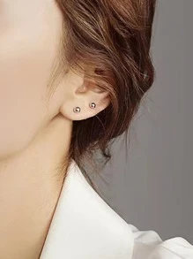 Bông tai hình tròn - Bạc - Xem 3