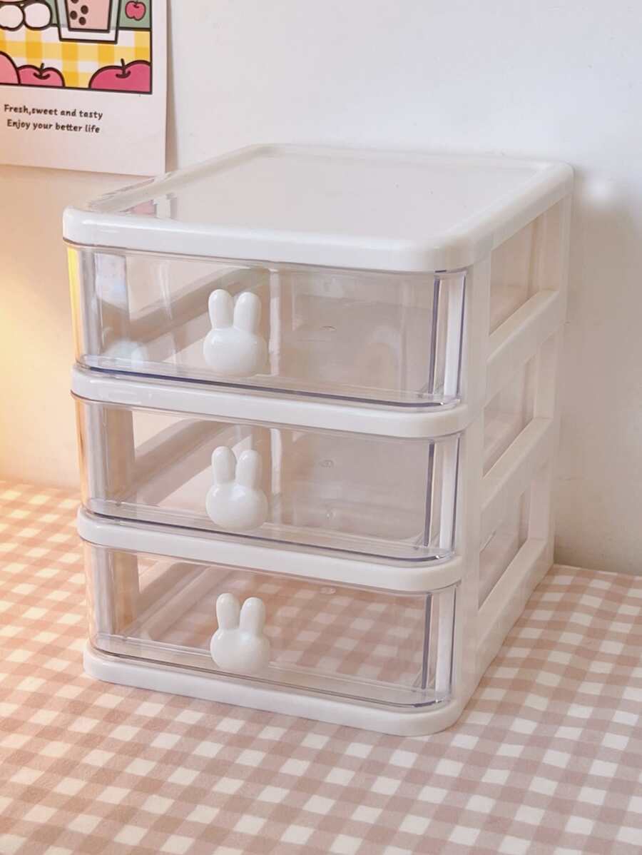 1 pieza Caja de almacenamiento de escritorio de plástico escritorio almacenamiento moderno multicapas para casa - Blanco - Ver 1
