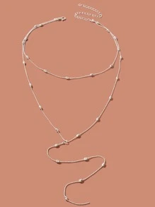 珠子裝飾Y字項鍊 - 銀色 - 查看 2