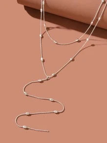 珠子裝飾Y字項鍊 - 銀色 - 查看 3