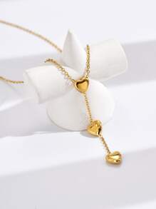 Un collier en acier inoxydable de style mode élégant et simple de style japonais et coréen avec trois glands amoureux. Chaîne à la clavicule convenant à un port quotidien. Idéal pour la Saint-Valentin, la mère, la fête des mères, en cadeau - Or jaune - Voir 2