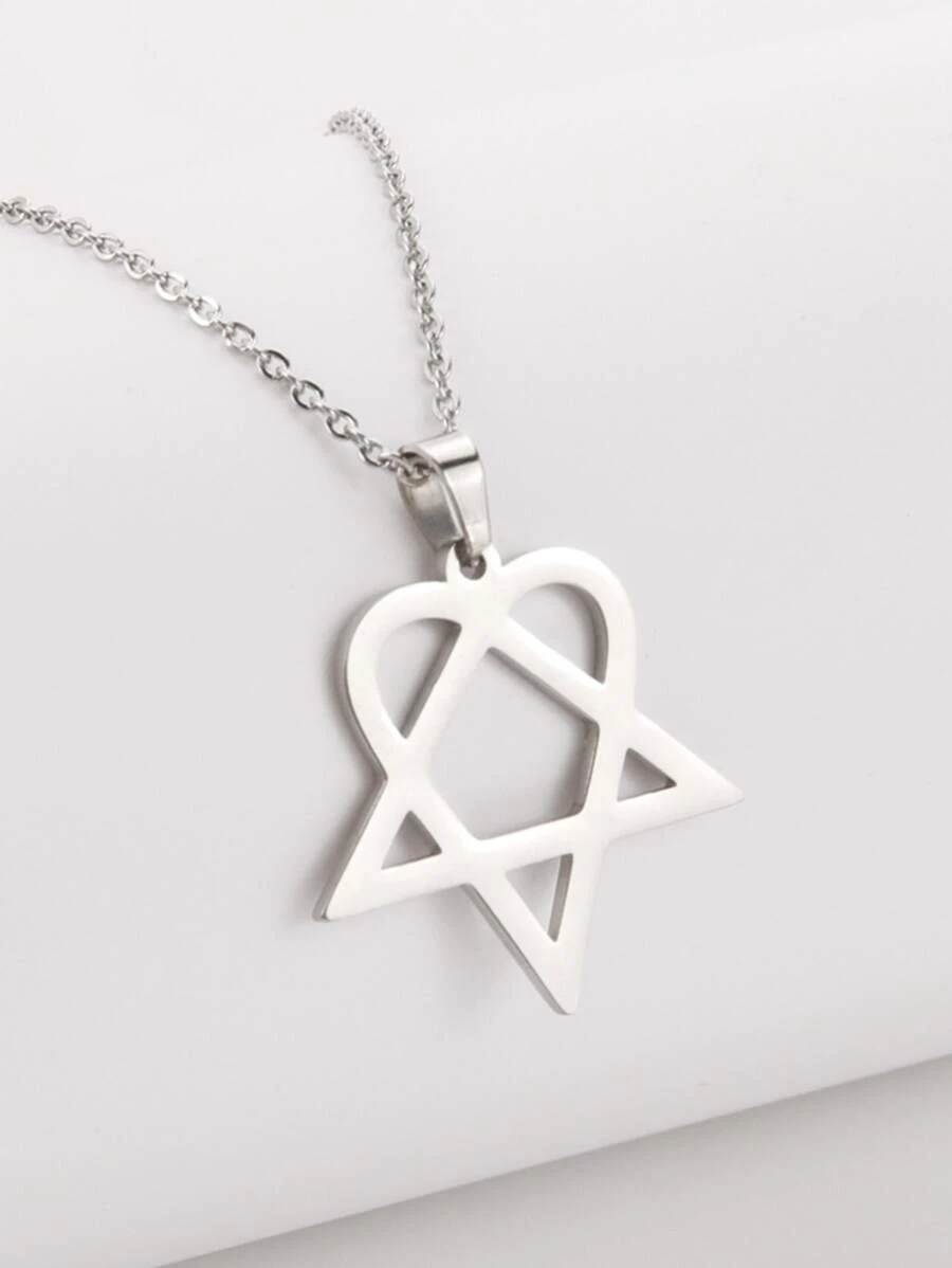 1 chiếc vòng cổ mặt hình trái tim và hình tam giác bằng thép không gỉ thời trang dành cho phụ nữ để trang trí hàng ngày cho ngày lễ tình nhân, mẹ, mẹ, ngày của mẹ, quà tặng - Bạc - Xem 1