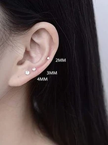 3pcs Cubic Zirconia Decor Silver Stud Earrings - Silver - View 2