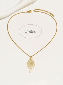 Hollow Out Leaf Charm Necklace - Yellow Gold - View 3