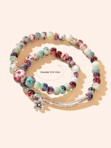 Flower Charm Beaded Bracelet - Multicolor - View 3