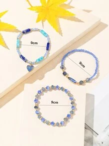 3 cái/bộ Vòng Tay Đính Hạt Charm Trái Tim - Màu xanh lam - Xem 3