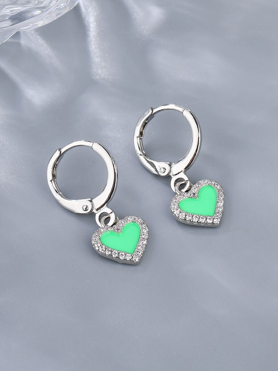Rhinestone Decor Heart Drop Earrings - Multicolor - View 1