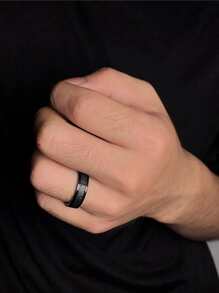 Fashionable and Popular Men Roman Numeral Detail Ring Stainless Steel for Jewelry Gift and for a Stylish Look - Black - View 3