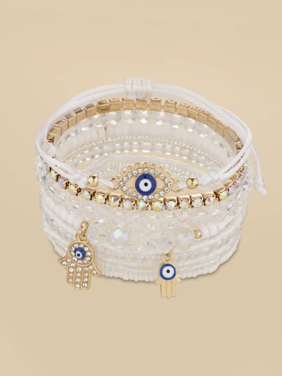 9pcs Bohemian Style Evil Eye Beaded Bracelet