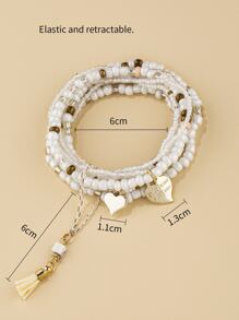 1pc Metallic Heart Shaped Charm & Glass Bead Decor Bracelet Valentines - Multicolor - View 3