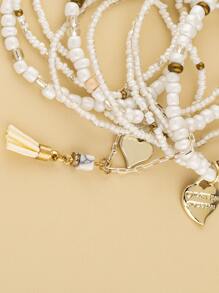 1pc Metallic Heart Shaped Charm & Glass Bead Decor Bracelet Valentines - Multicolor - View 4