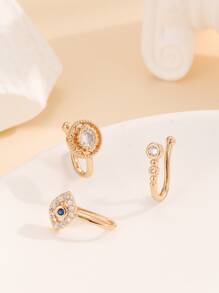 3入組/套方晶鋯石眼睛裝飾鼻環 - 金黃色 - 查看 4