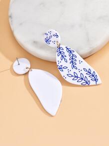 Hoa tai thả hình học bất đối xứng họa tiết cây xanh - Nhiều màu - Xem 2