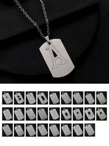 1pc Men Letter Detail Geometric Charm Necklace, Stainless Steel Jewelry - Silver - View 1