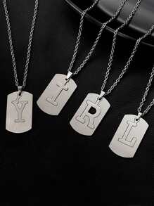 1pc Men Letter Detail Geometric Charm Necklace, Stainless Steel Jewelry - Silver - View 2