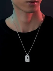 1pc Men Letter Detail Geometric Charm Necklace, Stainless Steel Jewelry - Silver - View 6