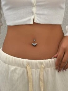 BR96 1pc Perfect Piercing Cubic Zirconia Decor Navel Belly Ring Copper Rainbow Magnetic Septum Piercing Jewelry Copper Jewelry - Silver - View 6