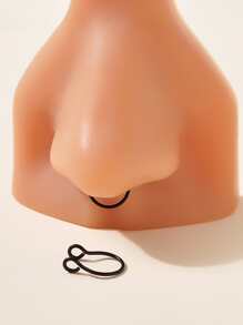 2入組/套極簡不銹鋼鼻環適合女士和女孩,不銹鋼首飾類哥特龐克首飾類 - 黑色 - 查看 2