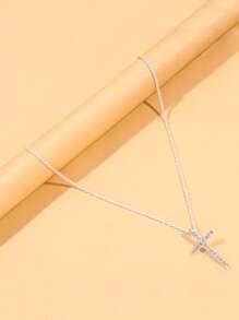 Collar con colgante de cruz de diamantes de imitación para hombre a la moda y popular para regalo de joyería y para un aspecto elegante - Plateado - Ver 2