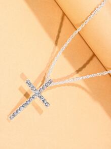 Collar con colgante de cruz de diamantes de imitación para hombre a la moda y popular para regalo de joyería y para un aspecto elegante - Plateado - Ver 3