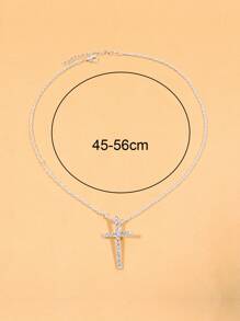 Collar con colgante de cruz de diamantes de imitación para hombre a la moda y popular para regalo de joyería y para un aspecto elegante - Plateado - Ver 4