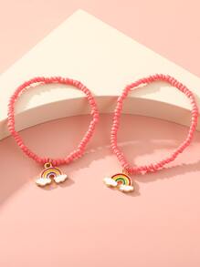 2pcs Rainbow Beaded Children's Bracelets Set With Pendant - Multicolor - View 1