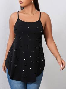 SHEIN LUNE Top de tirantes con cuenta de perla - Negro - Ver 4