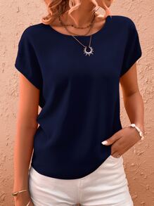 SHEIN Unity Cut Out Twist Back Batwing Sleeve Blouse - Blue - View 3