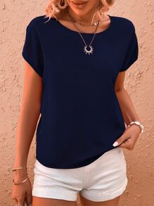 SHEIN Unity Cut Out Twist Back Batwing Sleeve Blouse - Blue - View 5