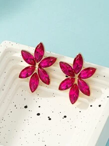 Rhinestone Decor Stud Earrings - Hot Pink - View 2