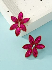 Rhinestone Decor Stud Earrings - Hot Pink - View 3