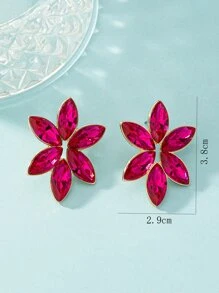 Rhinestone Decor Stud Earrings - Hot Pink - View 5
