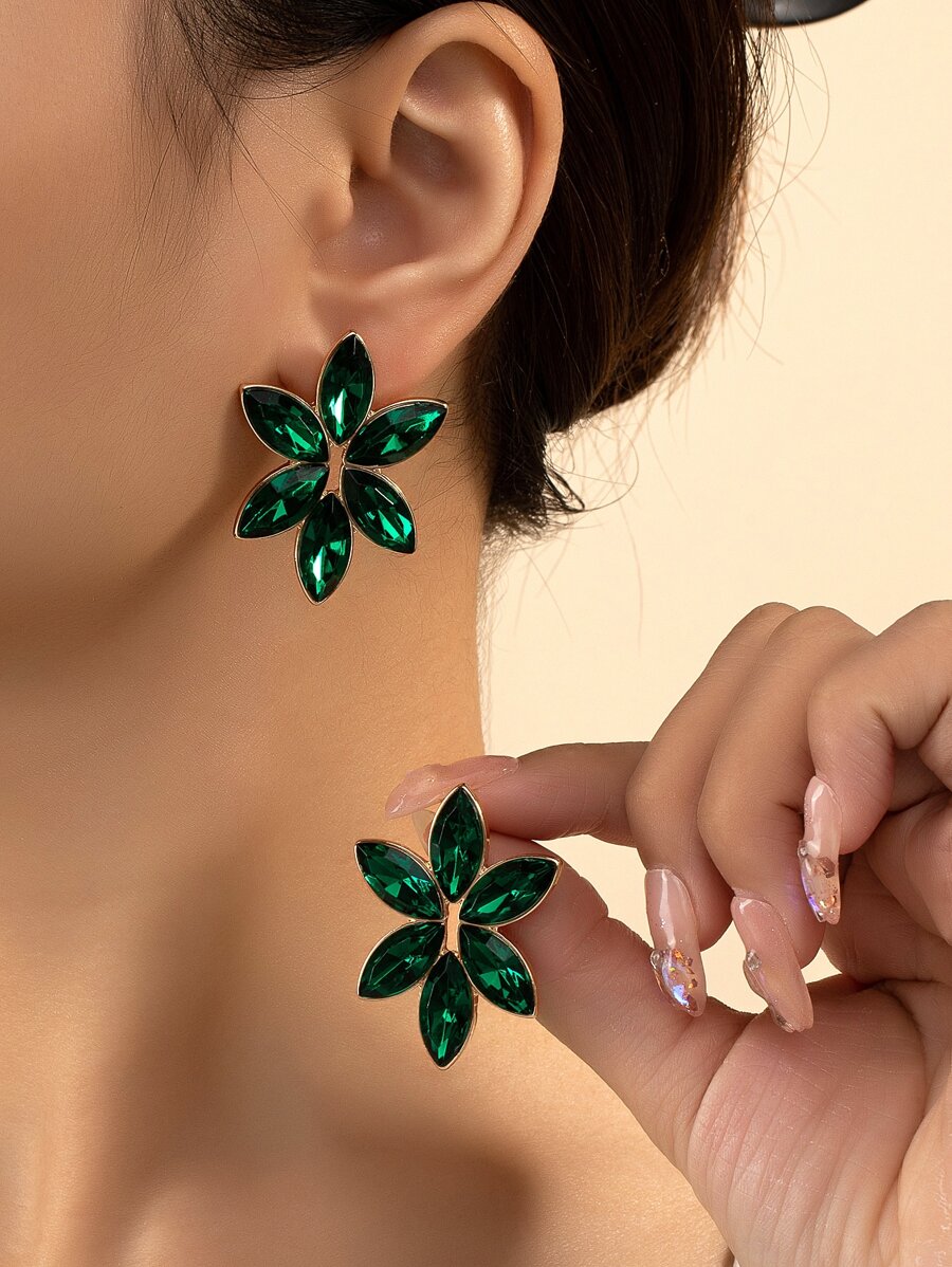 Clous d'oreilles avec strass - Vert - Voir 1