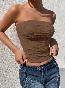 SHEIN EZwear Solid Tube Top - Coffee Brown - View 3