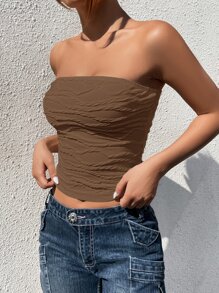 SHEIN EZwear Solid Tube Top - Coffee Brown - View 6