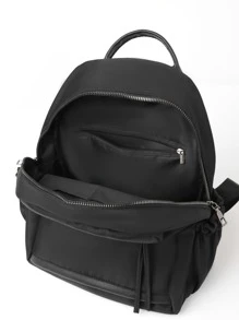 Mochila con diseño metálico con bolsillo delantero - Negro - Ver 4