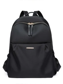 Mochila con diseño metálico con bolsillo delantero - Negro - Ver 2