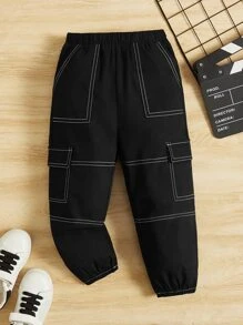 SHEIN 男童蓋式口袋側邊縫線貨物褲