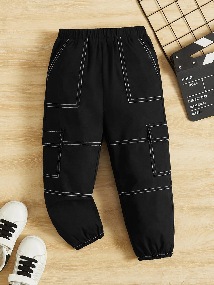 SHEIN 男童蓋式口袋側邊縫線貨物褲