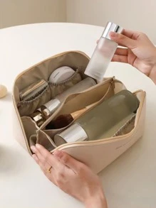 1pc Multi-layer Toiletry Travel Bag, Portable Wash Bag For Travel - Apricot - View 1