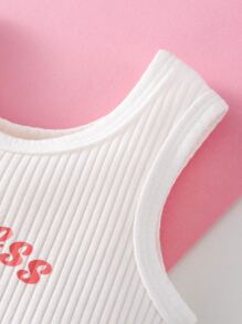 SHEIN Baby Cartoon & Letter Graphic Tank Top & Bow Front Shorts - Multicolor - View 4