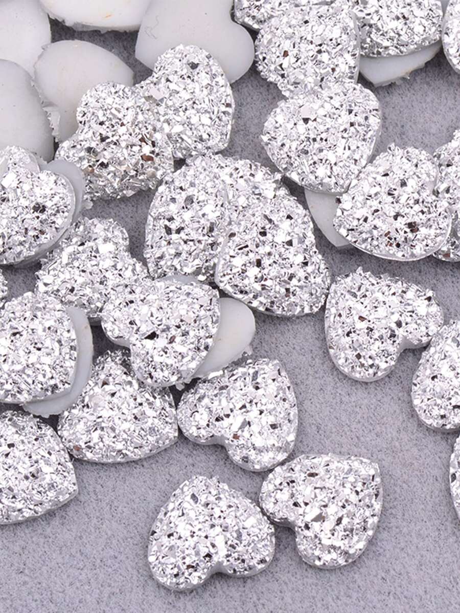 100 cái/bộ trang trí thiết kế đá Rhinestone, trang trí DIY hình trái tim sáng tạo để may vá - Bạc - Xem 1