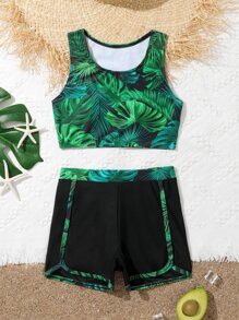 Tween Girl Tropical Print Bikini Set Summer Beach - Multicolor - View 1