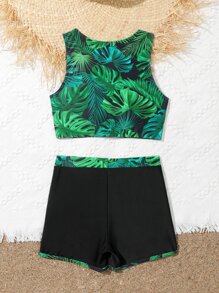 Tween Girl Tropical Print Bikini Set Summer Beach - Multicolor - View 2