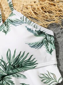 Conjunto de bikini con estampado tropical y bajo con volantes para niña preadolescente, ideal para la playa de verano - Multicolor - Ver 4