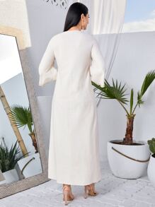 Modelyn Floral Embroidery V Neck Modest Dress Long Evening Dresses - White - View 3