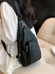 Mini Vải in nổi Của phụ nữ Đơn giản Túi Sling , Hợp thời Da giả Túi đeo chéo , Đa Túi Ngực Ví Nhiều ngăn Túi Sling Của phụ nữ Retro Dây kéo Túi đeo ngực Textured Da giả Túi đeo chéo , Hoàn hảo Đối với Ngựa Cưỡi - màu đen - Xem 1